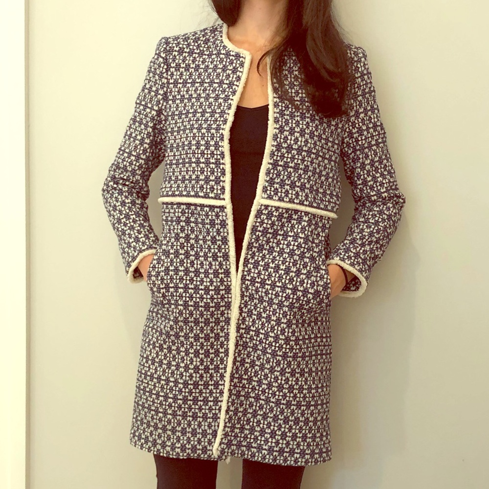 Zara blue and white patterned blazer